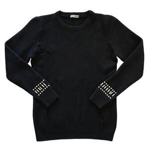 Paco Rabanne Black Merino Wool Cashmere Studded Cuff Pullover Sweater